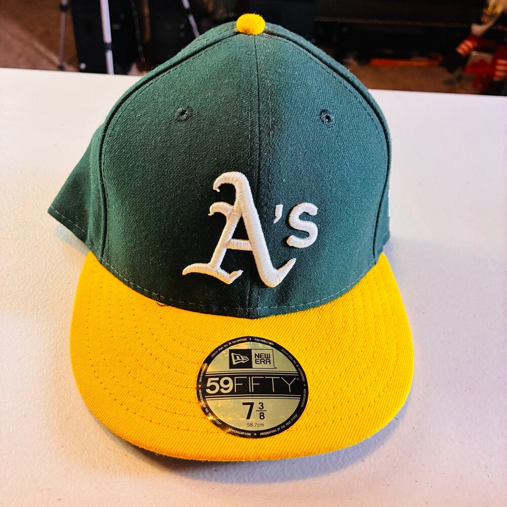 Oakland Athletics A's New Era 59FIFTY On Field Hat Green Yellow 7 3/8 MLB